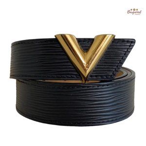 Authentic Louis Vuitton Black Epi Calfskin Leather Essential V Buckle Belt 80/32